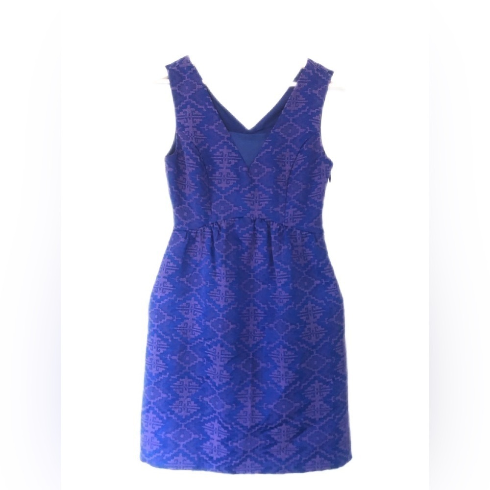 EUC Anthropologie Maeve - Royal Blue Avery Aztec Brocade Size 0 Dress